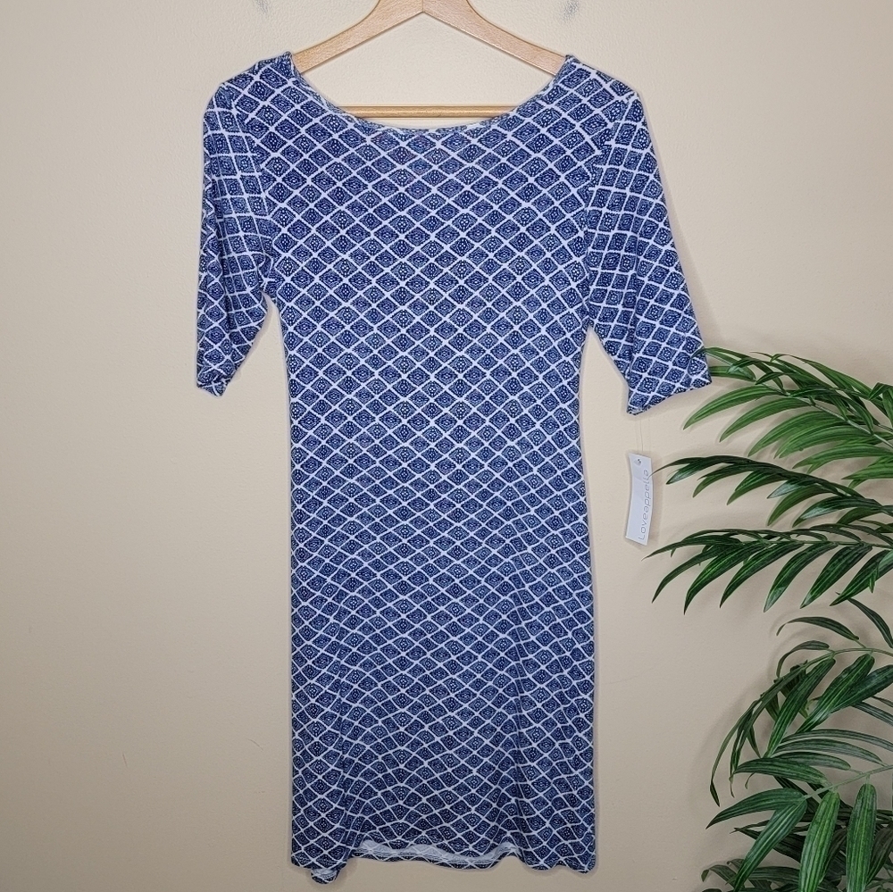 NWT Stitch Fix Loveappella Miykel Blue Print Knit Dress Size Small
